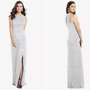 Dessy Collection Sleeveless Scoop Neck Metallic Trumpet Gown Silver 8 NWT‎ #3063